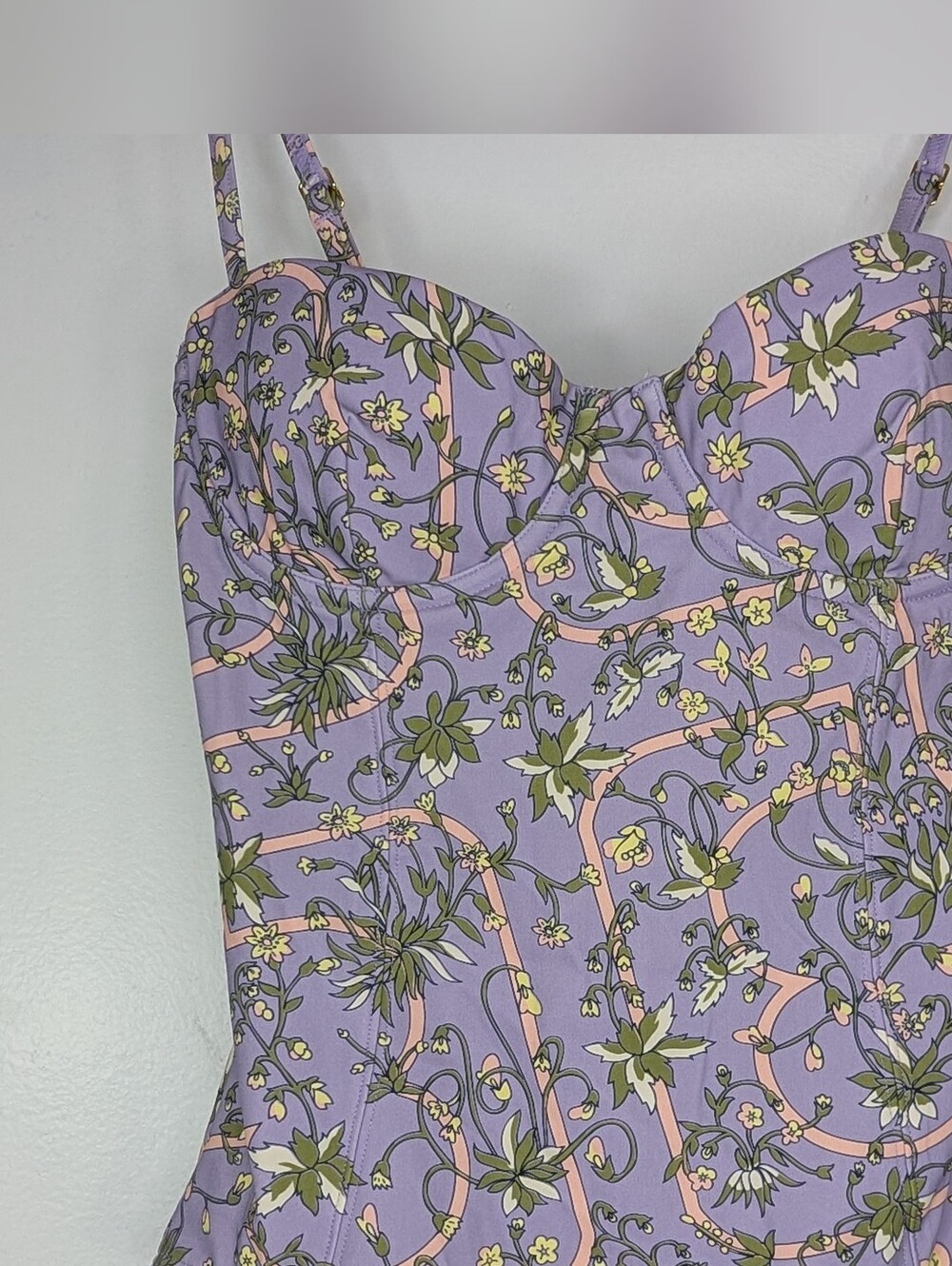 NWT Tory Burch Lilac Garden Medallion Underwire One Piece Swimsuit Size XS New - Picture 3 of 16